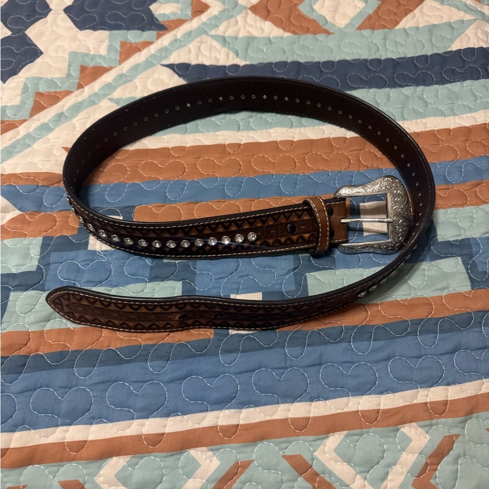 Ariat Women's Western Brown Leather Belt with Rhinestones